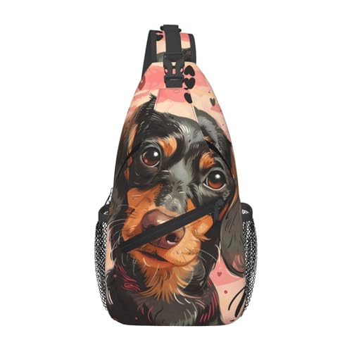 Morrales tipo bandolera ajustable con estampado de perro salchicha miniatura 1