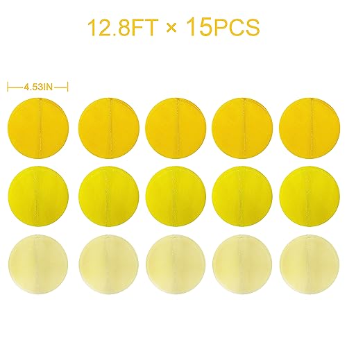 Image of 192Ft Yellow Party Decorations Ombre Yellow White Big Polka Dots Backdrop Streamer Gradient Yellow Tissue Paper Circle Dot Hanging Garland for Lemon Bee Sunflower Birthday Party Supplies