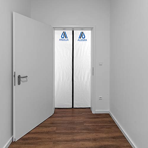 Staubschutztür Bautür mit Magnetverschluss zum Schutz vor Staub Tür Folie Staubwand aus atmungsaktivem Vlies, Abdeckfolie für Maler Trockenbau Umbau und Renovierung inkl. 5m Klebeband