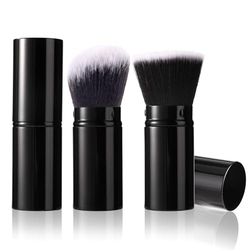 2pcs Retractable Makeup Brush, Travel Face Powder Brush Multipurpose Face Blush Brush Foundation Brush for Cosmetics Sunscreen Buffing Bronzer (Oblique Head & Flat Head)