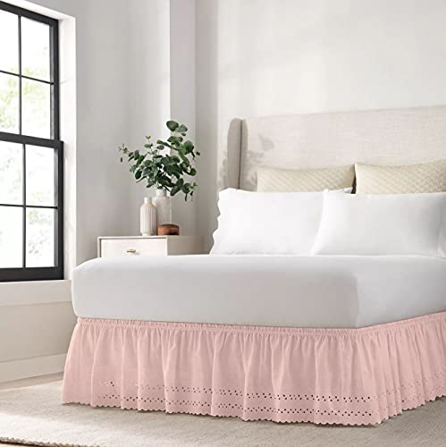 Easy Fit Eyelet Elastic Wrap Around Dust Ruffle Bed Skirt (18 Inch Drop), Twin/Full, Rose #TOP18