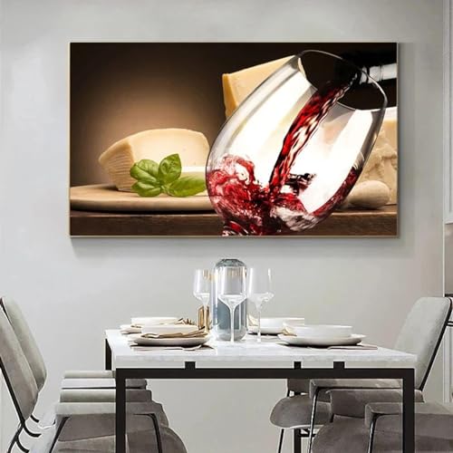 Peinture sur toile bouteille de verre de vin aux finitions haut de gamme pour salon