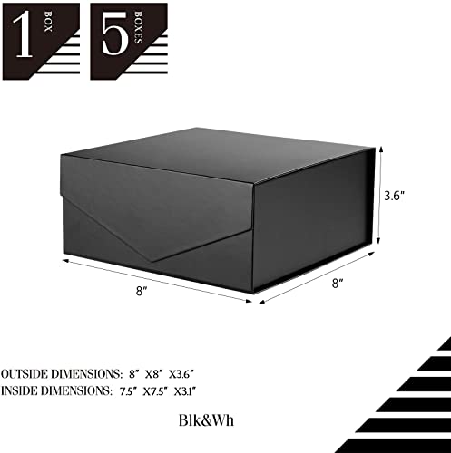 Blk&Wh Gift Box 7.5X7.5X3 Inches, Gift Box With Lid, Black Gift Box, Groomsman Box, Collapsible Gift Box With Magnetic Lid (Matte Black) #TOP5