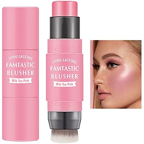 Cream Blush Stick with Brush,Waterproof Multi Cream Makeup Stick,Lightweight,Long-lasting,2 in 1 Multi Blush for Cheeks & Lip Tint & Eyeshadow Makeup(#01 Milk Tea Pink)