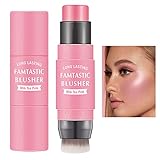 Cream Blush Stick with Brush,Waterproof Multi Cream Makeup Stick,Lightweight,Long-lasting,2 in 1 Multi Blush for Cheeks & Lip Tint & Eyeshadow Makeup(#01 Milk Tea Pink)