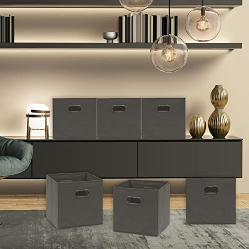 6 Pack - Simplehouseware Foldable Cube Storage Bin With Handle, Dark Grey #TOP1