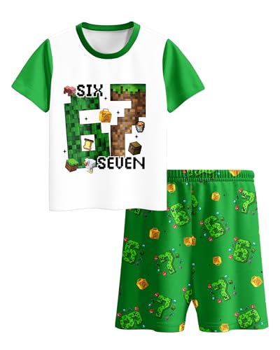 Yovova Boys 67 Meme Shirt and Shorts Set Kids Gaming Short Sleeve Top and Shorts Six Seven Home Clothes for Kids 4-12 Years