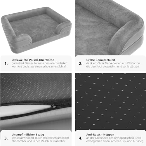 tectake® orthopädisches Hundebett, Kissen für Grosse und mittelgroße Hunde, flauschig und waschbar, Hundekörbchen mit Memory Schaum, Hundebox, Hundeliege, Hundekorb, Hundekissen (L - 94 x 72 x 18 cm)