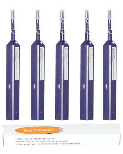 BTBGOET 5 Pack Fiber Cleaner Pen,Fiber Optic Connectors Cleaning for LC/MU 1.25mm UPC/APC Ferrules Optic Adapters Fiber Optic Cleaner Pen One Click Push Type Over 800 Cleans