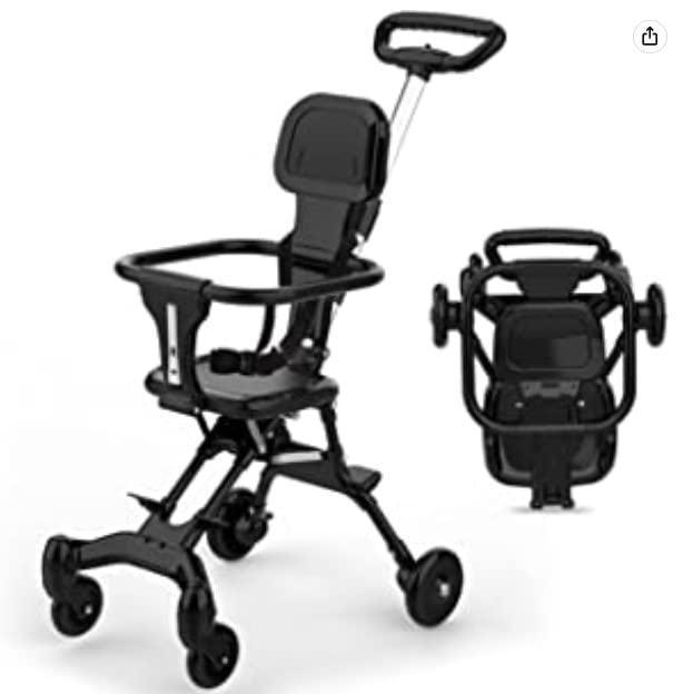 Pocket Stroller for Travel Stroller for Airplane- Portable Compact Airport Stroller - Small Stroller for Toddler Travel - All Terrain Stroller for Toddler Stroller for Upto 65 Lbs., black
