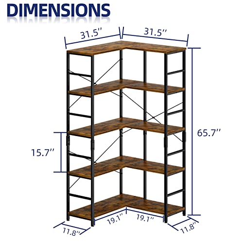 Numenn 5 Tier Corner Bookshelf, Modern Corner Bookcase, Large Open Shelf Bookcase, Tall Bookshelves Storage Display Rack For Bedroom, Living Room And Home Office, Vintage #TOP2