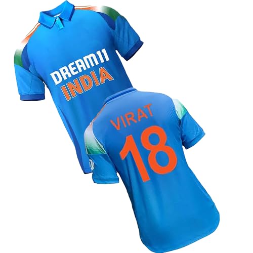 Image of Sports Boys Cricket Virat 18 India ODI Jersey Collar Neck T-Shirt (Kid's, Boy's& Men)