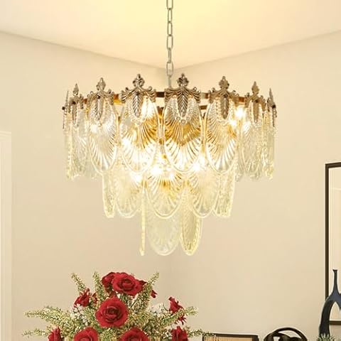 LDDBEN 23.6" Crystal Chandeliers Modern Gold Chandelier 8-Light Round Glass Ceiling Lights, 3-Tier Crystal Hanging Pendant Lighting Fixture for Dinning Rooms Living Room Cover