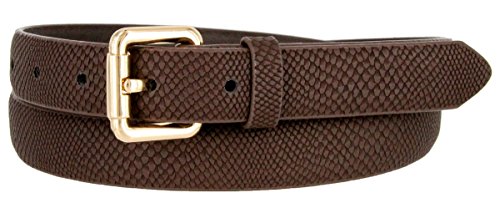 Skinny Women's Snakeskin Embossed Leather Casual Dress Fashion Belt (Brown, Small)