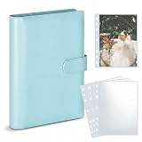 Album fotografico in pelle PU, raccoglitore a 6 anelli per foto da 13 x 18 cm, 30 fogli (60 pagine), caricamento superiore, blu, per biglietti fotografici, documenti e certificati