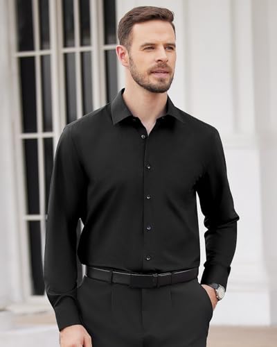Image of Alimens & Gentle Men's Dress Shirts Long Sleeve Wrinkle Free Stretch Business Casual Wedding Button Down Shirt
