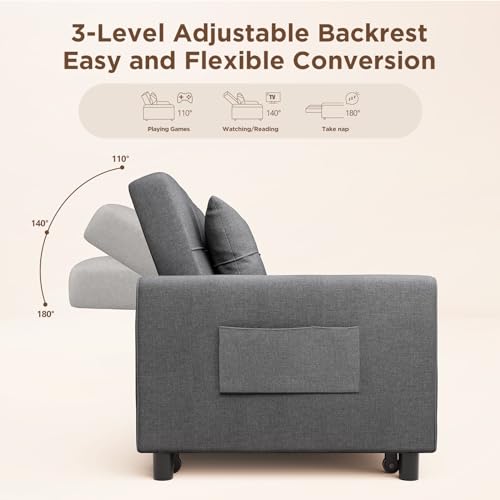 Aiho A-23 58 Inch Loveseat Sleeper Couch Bed, Pull Out Couch Bed With Individually Adjustable Backrest And Ottoman thumb #5