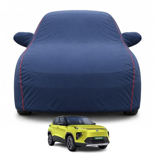 Image of Premium Car Cover for Tata Punch EV Facelift Model | 100% Waterproof, UV & Dust Protection | Mirror & Antenna Pocket | Triple Stitched, Soft Inner Lining, Belt & Buckle (Navy Blue)