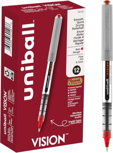 Image of Uni-Ball uniball Vision Rollerball Pens with 0.7mm Fine Point, Red, 12 Count (Pack of 12)