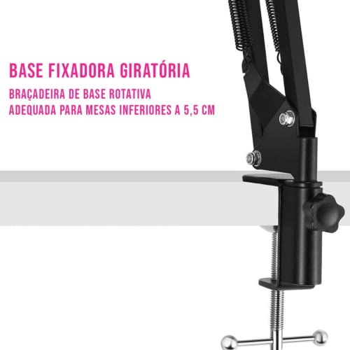 Suporte para Celular Tablet de Mesa Braço Articulado Dobravel Ajustável Todo em Metal Rotação 360º F