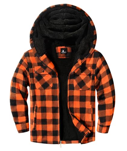 Image of V VALANCH Boys Flannel Jacket Hooded Fleece Lined Zip-up Hoodies Plaid Coat for Kids