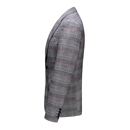 Mens Casual Plaid Blazer Jacket Slim Fit Sports Coat One Button Tuxedo Jacket For Men Light Grey #TOP3