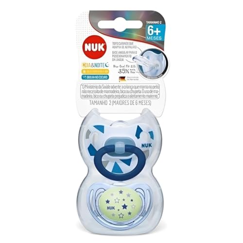 NUK Kit Com 2 Chupetas Dia E Noite Silicone Boy S2 - Azul/Verde Tam 2 (6-18 Meses)
