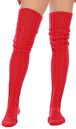 Image of Leoparts Women's Cable Knitted Thigh High Boot Socks Extra Long Winter Stockings Over Knee Leg Warmers
