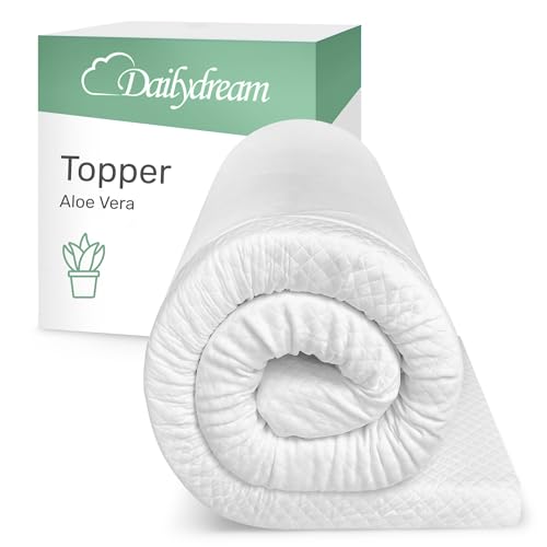 Dailydream Topper viscoelástico para colchón de 90x190, Grosor 5cm, Sobrecolchón Memory Foam, Edition Aloe Vera, Model M, Cubrecolchón de Espuma, Espuma viscoelástica, Espuma Memoria, Topper Sofa