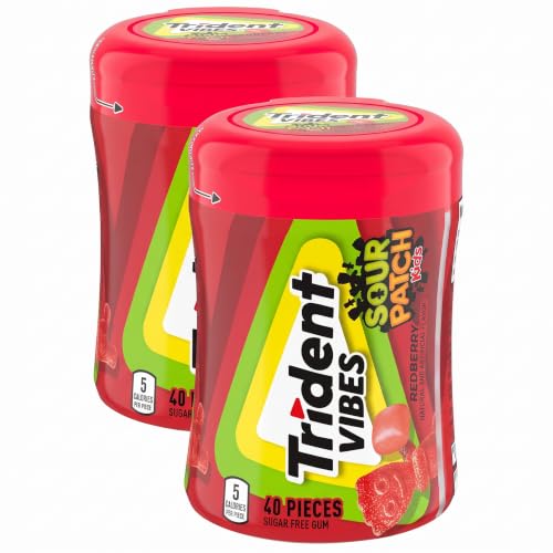 Trident Vibes SOUR PATCH KIDS Redberry Sugar Free Gum, 40 Piece Bottle (Pack of 2)