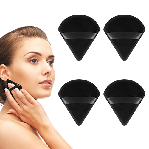 4 Pcs Houppette Maquillage, Bouffée à Poudre Lavable Triangle Puff Cosmétique Sec en Coton avec Sangle pour Femmes Filles Visages Maquillage Poudre Libre (Noir) Cover