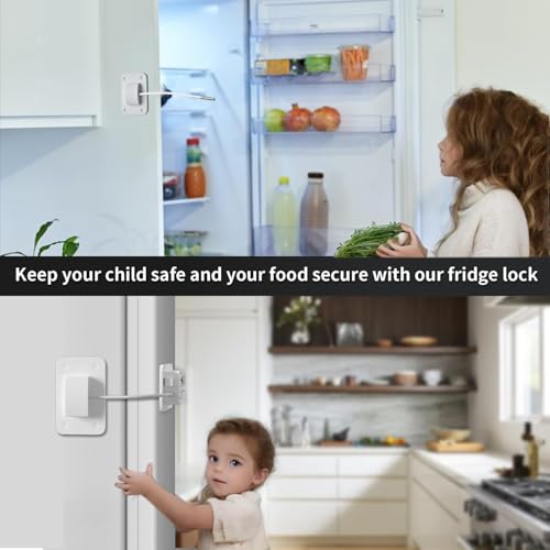 Image of Refrigerator Fridge Freezer Door Lock with Password, Child Proof Door Lock for Kitchen Refrigerator, Cabinets and Drawers, Closets, Windows, Doors-No Tools Need or Drill (White Color)