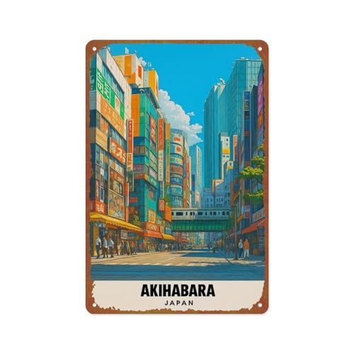 SXUZUSF Tokyo Tech Hub Neon Streets Metal Sign 12x8 Inches