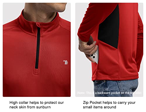 Tbmpoy Men's 1/4 Zip Pocket Shirts Upf 50+ Long Sleeve Shirts Quick Dry Rash Guard Hiking Fishing T-Shirt(Red/Black,L) #TOP3