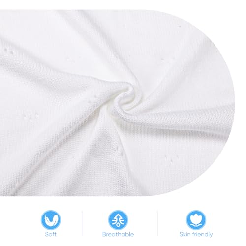 Image of Baby Blanket White Lace Knitted Crochet Towel Baptism Christening First Communion Gifts for Girls Receiving Blankets for Neutral Newborns Toddler