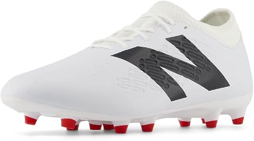New Balance Kid's Tekela Magique FG V4+ Soccer Shoe, White/Black/True Red, 2.5 M