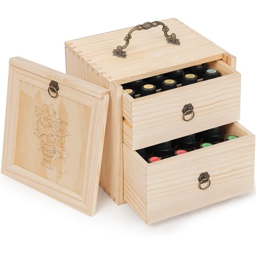TORIBIO Essential Oil Storage Box for 40 Bottles Wooden Essential Oils Holder Organizer Holds 5-30ml for Young Living & Doterra Bottles