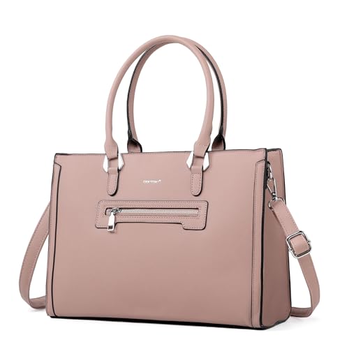 Image of TANTOMI Structured Satchel Purses for Women, Medium Vegan Leather Top Handle Handbag with Pockets, Classy Work Bag for Ladies
