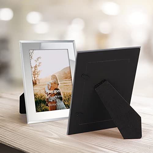 Amazon Brand – Pinzon 4X6 Picture Frames Glass, Mirrored Edge Photo Frame For Tabletop Display, Silver (Set Of 4) #TOP3