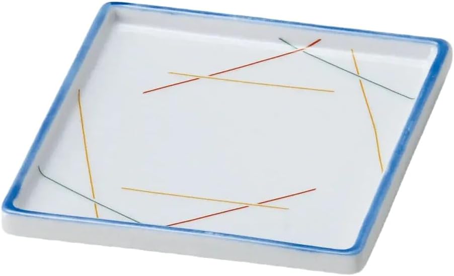 Tri Color Line Square Plate | Shokado [4.4 x 4.4 x 0.6 inches (11.3 x 11.3 x 1.5 cm)