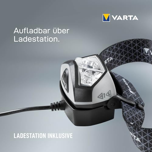 Foto von VARTA Stirnlampe LED, wiederaufladbare Kopflampe, Outdoor Sports H30R Wireless Pro, kabelloses Laden, wasserdicht, schwenkbarer Kopf, Dimmfunktion, ideal für Camping, Joggen, Wandern