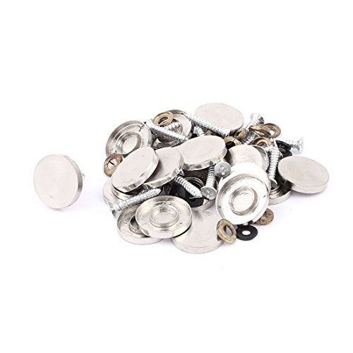 Aexit 3.5mm Thread Quality Parts Round Flat Decor Mirror Cap Screw Nails Silver Tone 20 Pcs Model:82as281qo169