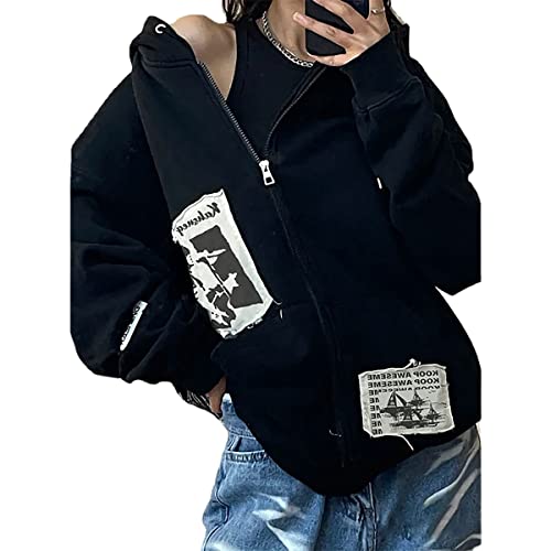 Gothic Hoodie With Hat Print - Dark Harajuku Sportswear With Patches - Casual Oversize Street Hip Hop Trend