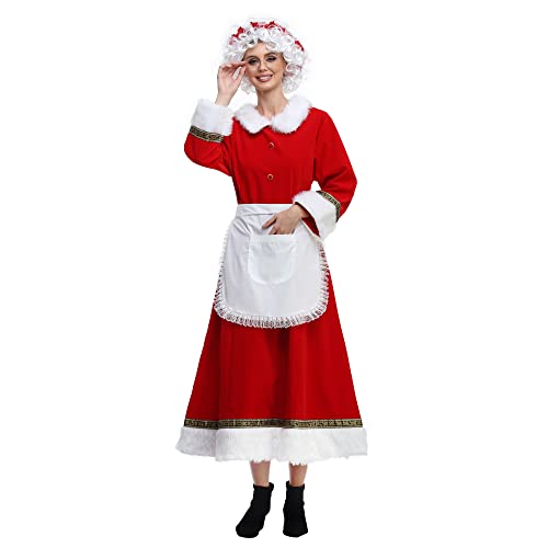 VAPICK Women's Christmas Costume 5PCS Mrs Claus Costume Adult Miss