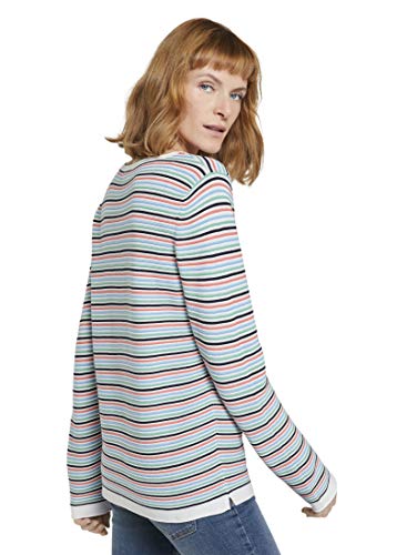 TOM TAILOR Damen Basic Strickpullover aus Bio-Baumwolle, 26249 - Peach Multicolor Stripe, L – Ansicht 2