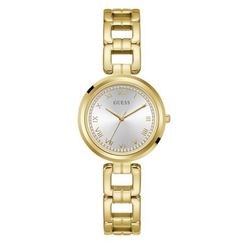 Image of GUESS Millie Analog Watch for Women with Silver Round Dial & Gold Stainless Steel Bracelet Band Water Resistant Women's Wrist Watches - U1387L2M
