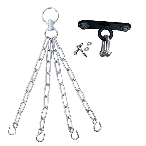 Saco de boxeo de cadena Ultra Fitness® más gancho de techo de gran resistencia; metal cromado para colgar cadena de acero de 4 brazos; equipo para kickboxing y para entrenamiento de artes marciales