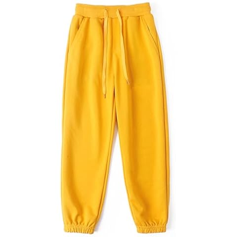 GLEAMING GRAIN Kids Unisex Cotton Sweatpants Drawstring Plain Jogger Pants for Boys or Girls Age 5-14 Years Yellow Cover