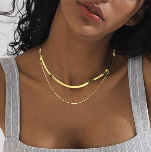 Image of Tewiky Layered Necklaces for Women 14k Gold Plated Chain Necklace Set