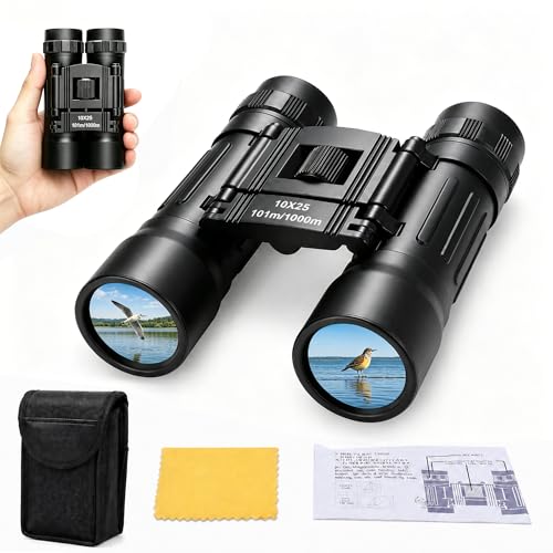 Image of 10x25 Compact Binoculars for Kids Adults, 101 to 1000m Vision Easy Focus Telescope Only 164g Waterproof FMC Multilayer Small Binoculars Toy for Bird Watching Outdoor Travel Sports with Neck String